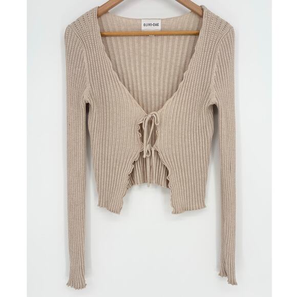 Olive & Oak Cream Knit Double Front Tie Cardigan Sweater Size S - Picture 1 of 5